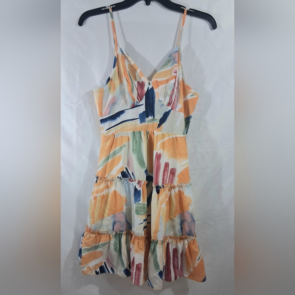 Orange and Blue Sleeveless Sundress with Spaghetti Straps